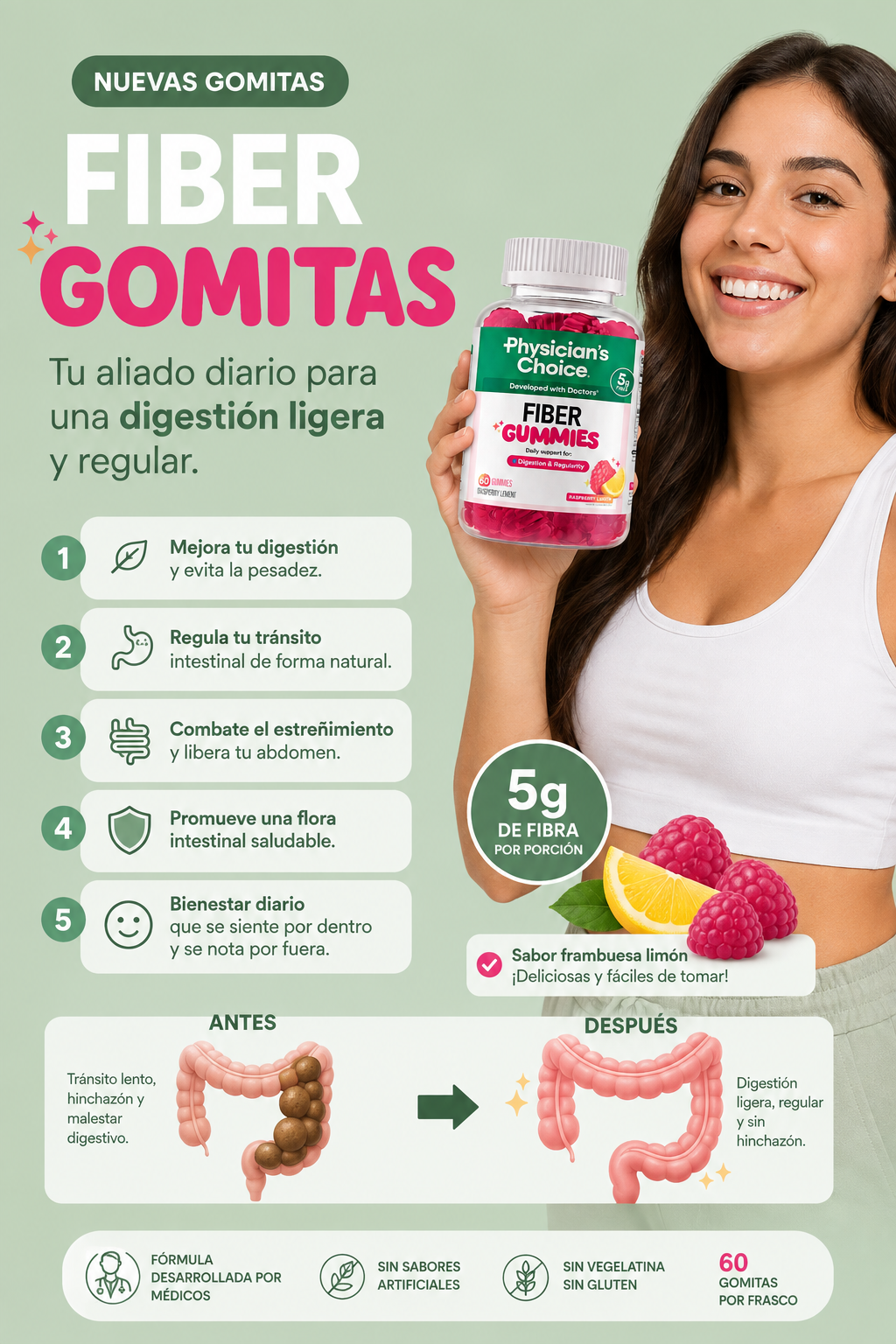 2X1 FIBER GUMMIES™: Gomitas de fibra para una digestión ligera, sin hinchazón.
