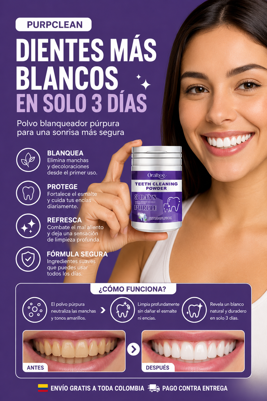 POLVO BLANQUEADOR DENTAL PURPLECLEAN